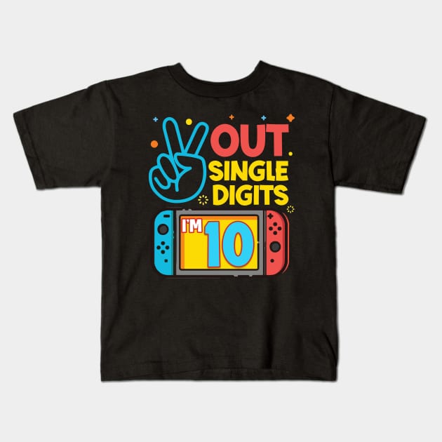 Peace Out Single Digits I'm 10 Gamer Tee 10th Birthday Boy Gift Peace Out Single Digits 10th Birthday Video Games copy Kids T-Shirt by inksplashcreations